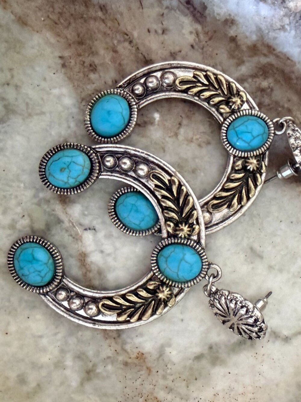 TURQUOISE HORSESHOE STATEMENT EARRINGS